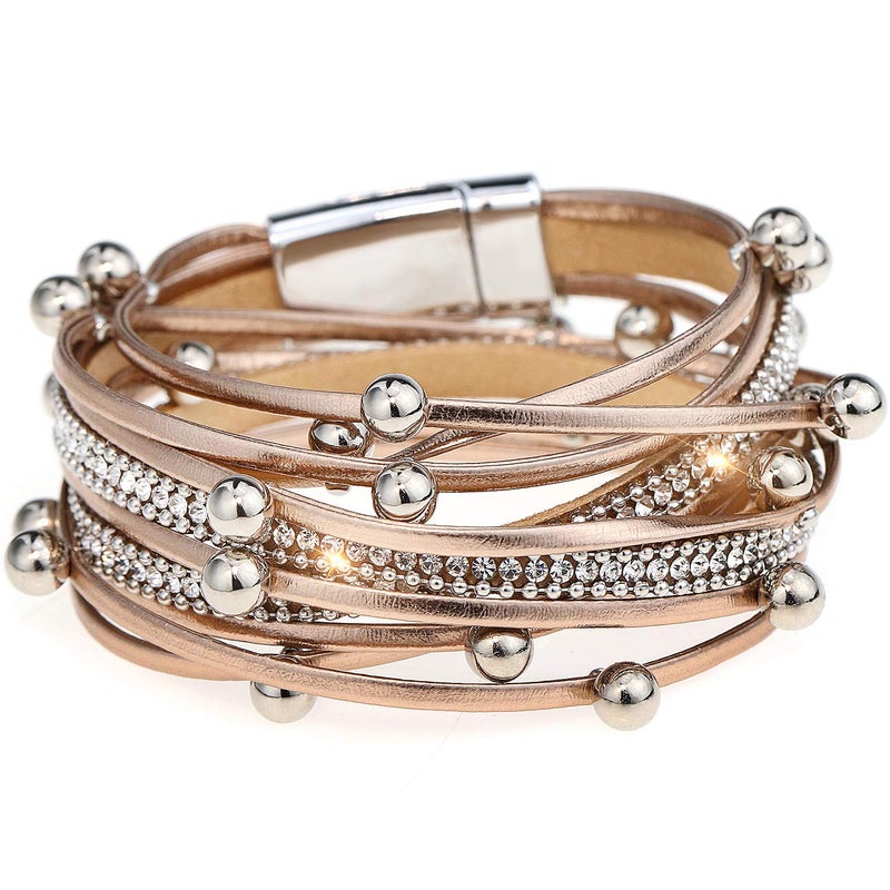 Suyi Women Wrap Bracelet Multilayered Leather Braided Bangle Wrist Cuff Bangles with Magnetic Buckle RoseGold1 - Image 1